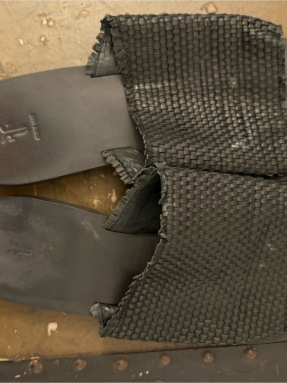Frye Black Woven Slide Sandals